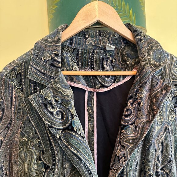 Caribbean Joe Vintage Paisley Velvet Blazer Jacket Womens Size 14 - Picture 9 of 10